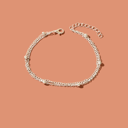 Beach Double layer Silver Bead Chain Anklet Bracelet Chic Dainty Foot Jewellery - UrbanNest Co