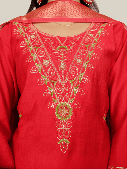 Vatican Silk Embroidered Straight Kurti with Pants and Dupatta - UrbanNest Co