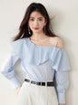Sweet Style Ruffle Off - Shoulder Blouse for Women, Long Sleeve Loose Fit Versatile Slimming Design Top - UrbanNest Co