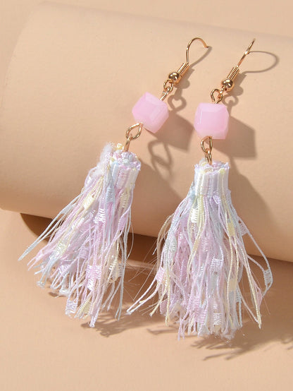 Ethnic Traditional Jewellery Pink Beads Rope Tassel Dangle Earrings for Women - UrbanNest Co