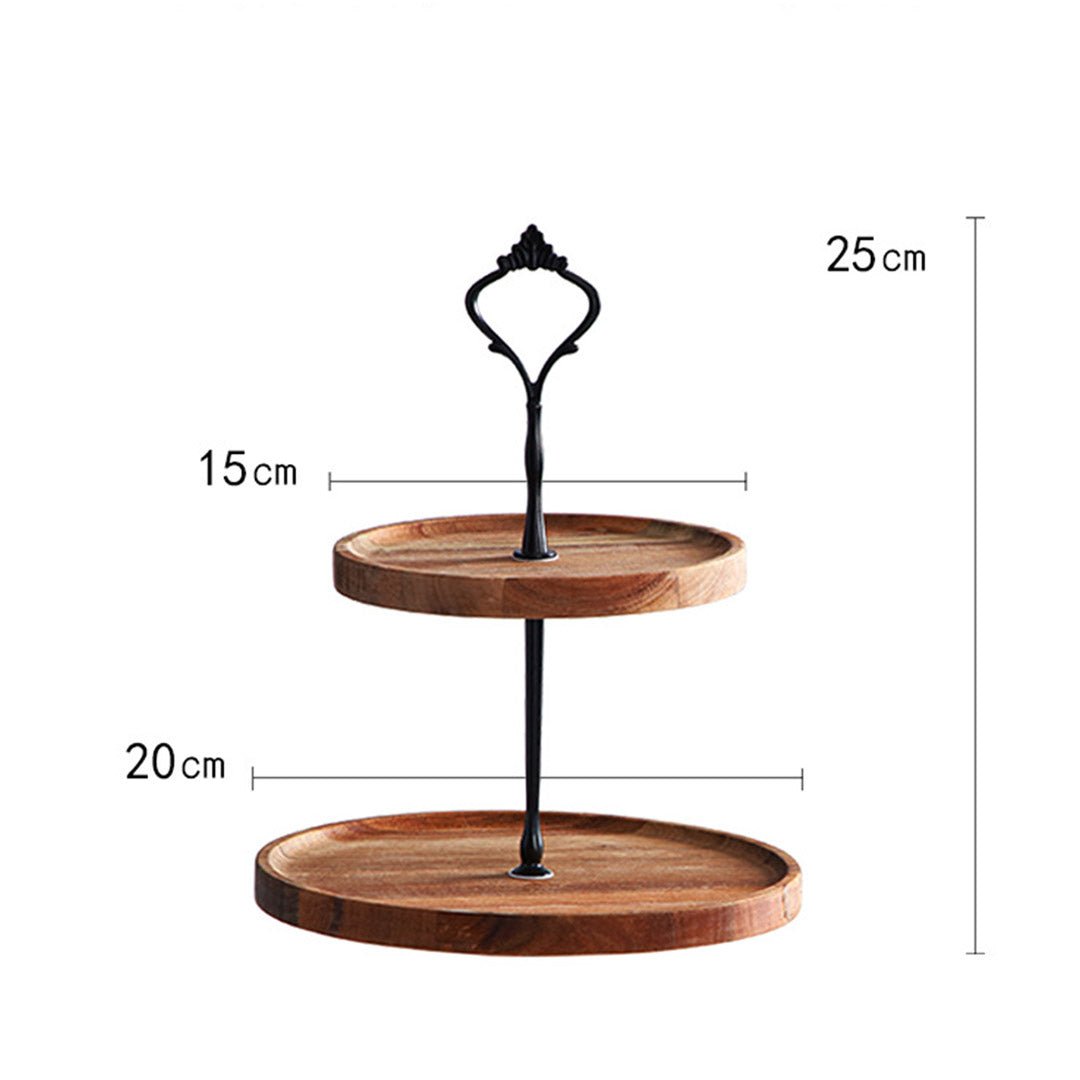 SOGA 2X 15cm 2 Tier Brown Round Wooden Acacia Dessert Tray Cake Snacks Cupcake Stand Buffet Serving Countertop Decor - UrbanNest Co