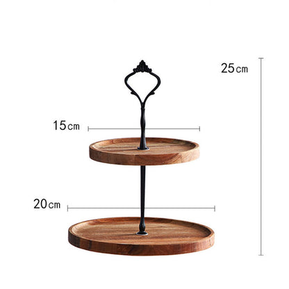 SOGA 2X 15cm 2 Tier Brown Round Wooden Acacia Dessert Tray Cake Snacks Cupcake Stand Buffet Serving Countertop Decor - UrbanNest Co