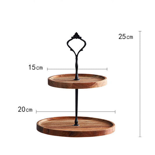 SOGA 2X 15cm 2 Tier Brown Round Wooden Acacia Dessert Tray Cake Snacks Cupcake Stand Buffet Serving Countertop Decor - UrbanNest Co