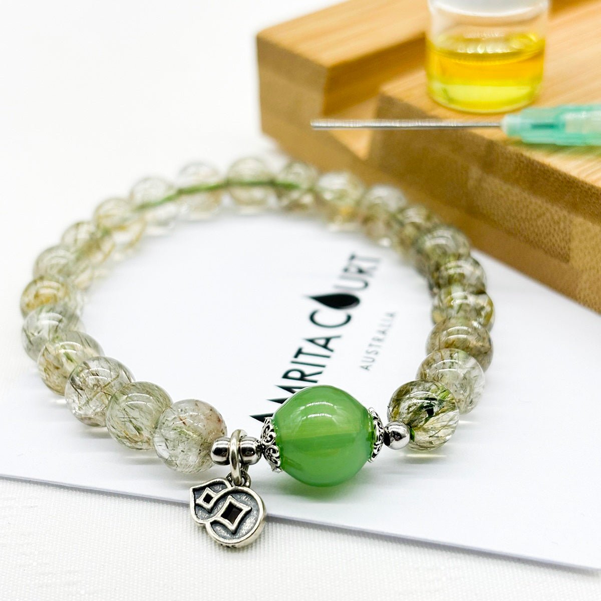 Sterling Silver Crystal Aroma Bracelet - Ghost Phantom Quartz | Energy & Healing | Diffuser Jewellery | Unique Gift - UrbanNest Co