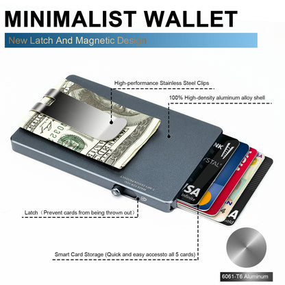 Minimalist Pop up Wallet with Money Clip, All Aluminum Slide Rfid Slim Card Holder - UrbanNest Co