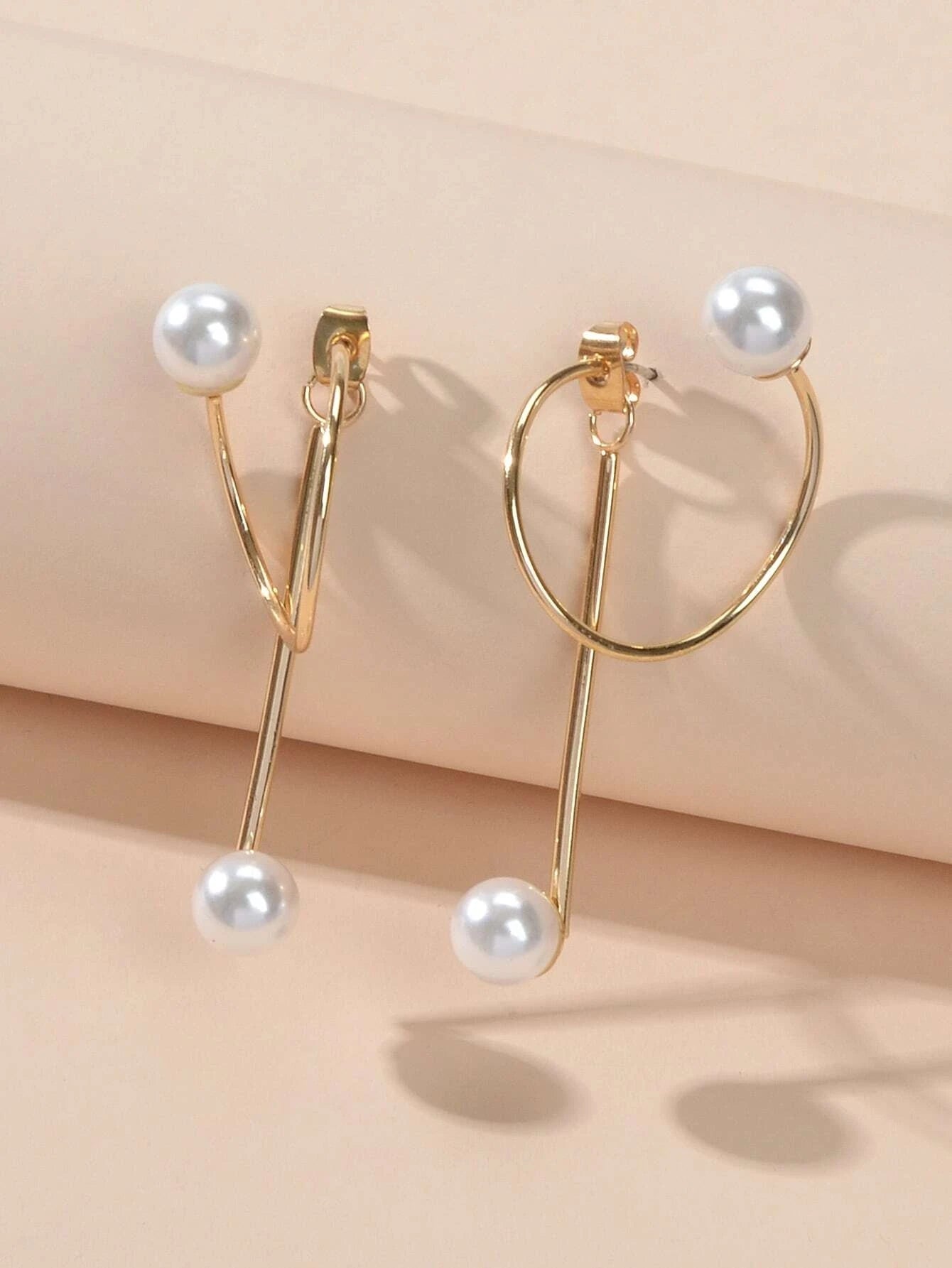 Fashion Jewellery Pearl Gold Circle Stud Curve Stud Earrings Ear Party Teen Gift - UrbanNest Co
