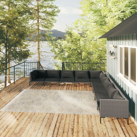 NNEVL 9 Piece Garden Lounge Set with Cushions Poly Rattan Dark Grey - UrbanNest Co