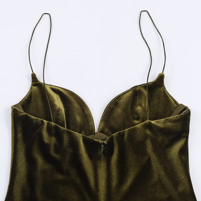 Simple solid color suspender velvet dress - UrbanNest Co