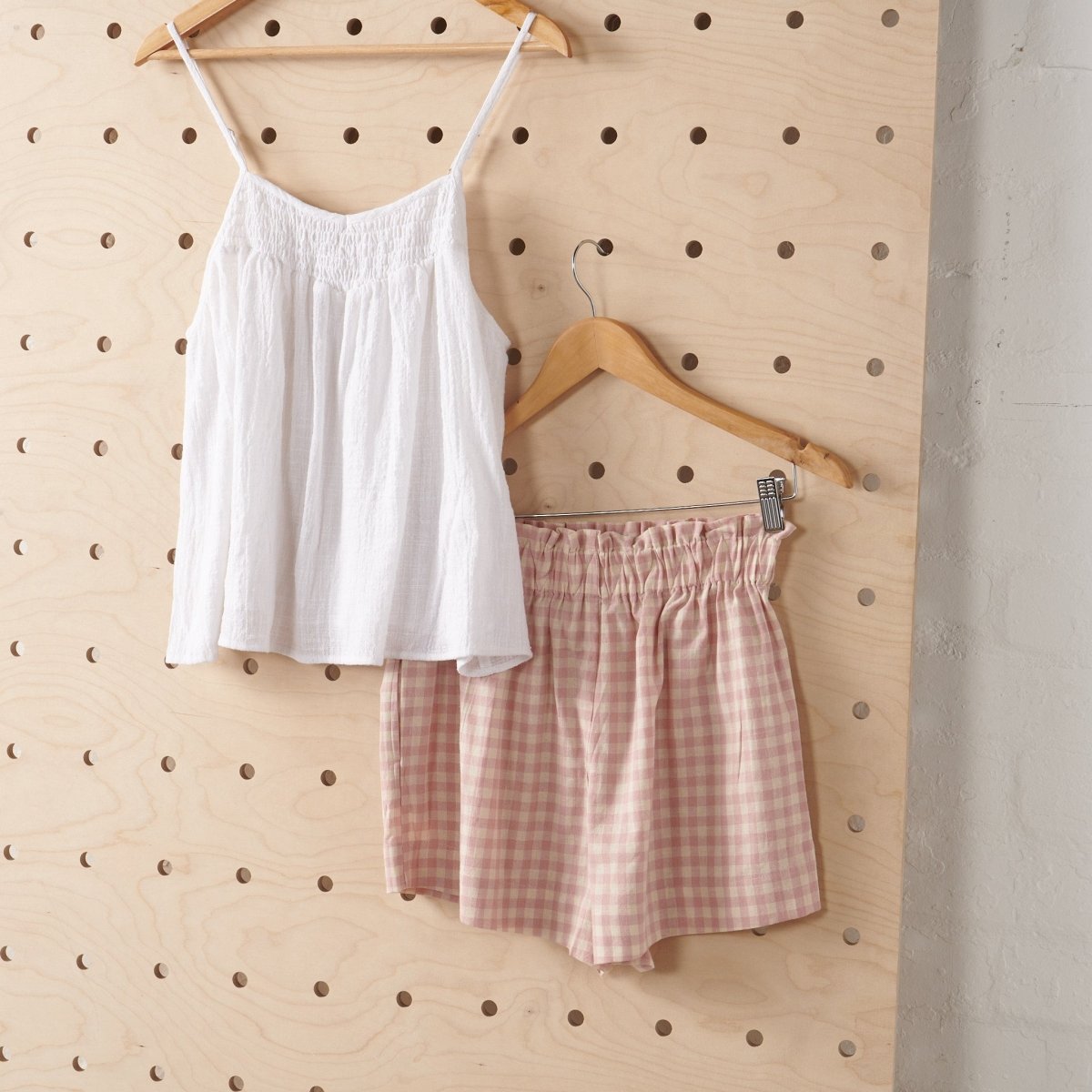 Linen Shorts in Pink & Cream Gingham - UrbanNest Co