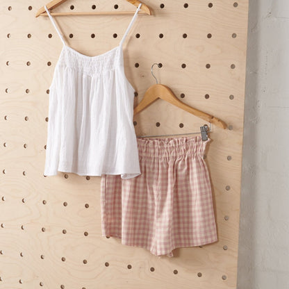 Linen Shorts in Pink & Cream Gingham - UrbanNest Co