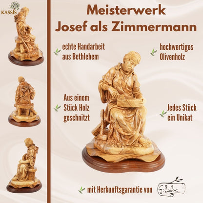 Handgeschnitzte Skulptur „Josef als Zimmermann“ – Olivenholzfigur aus Bethlehem (29 cm) - UrbanNest Co
