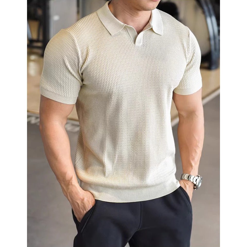 Knitted sweater, short - sleeved, men's slimming business POLO shirt, V - neck trendy T-shirt - UrbanNest Co