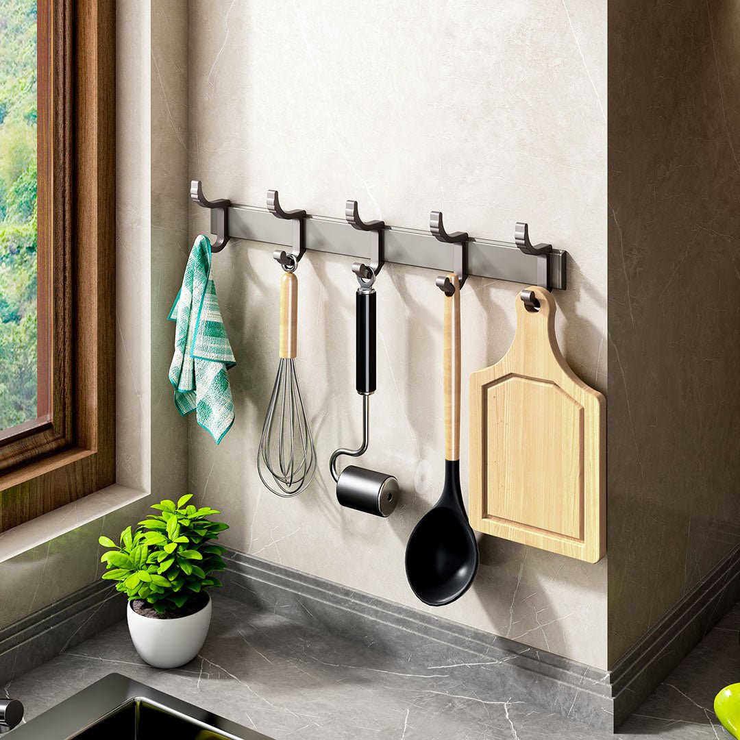 SOGA 2X 37cm Wall Mounted Towel Rack Space - Saving Hanger Organiser with Durable Hooks - UrbanNest Co