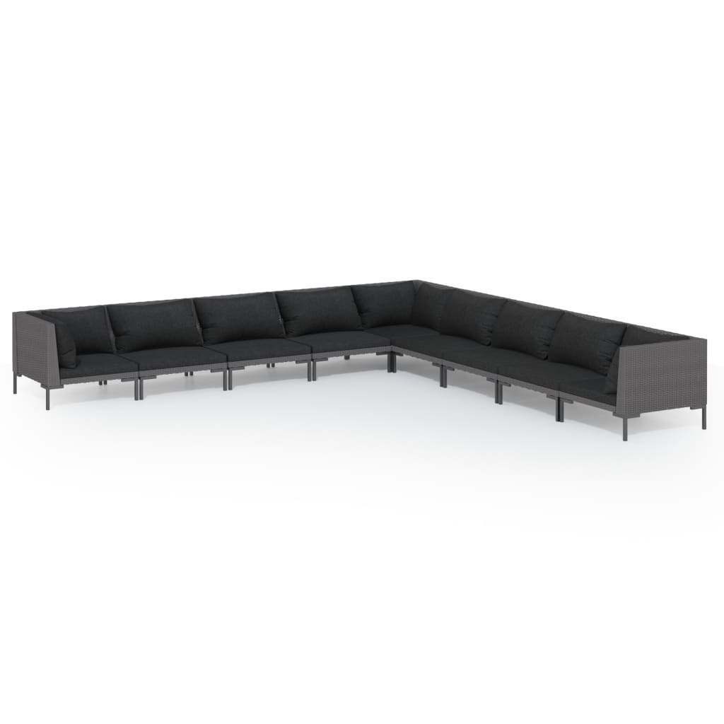 NNEVL 9 Piece Garden Lounge Set with Cushions Poly Rattan Dark Grey - UrbanNest Co