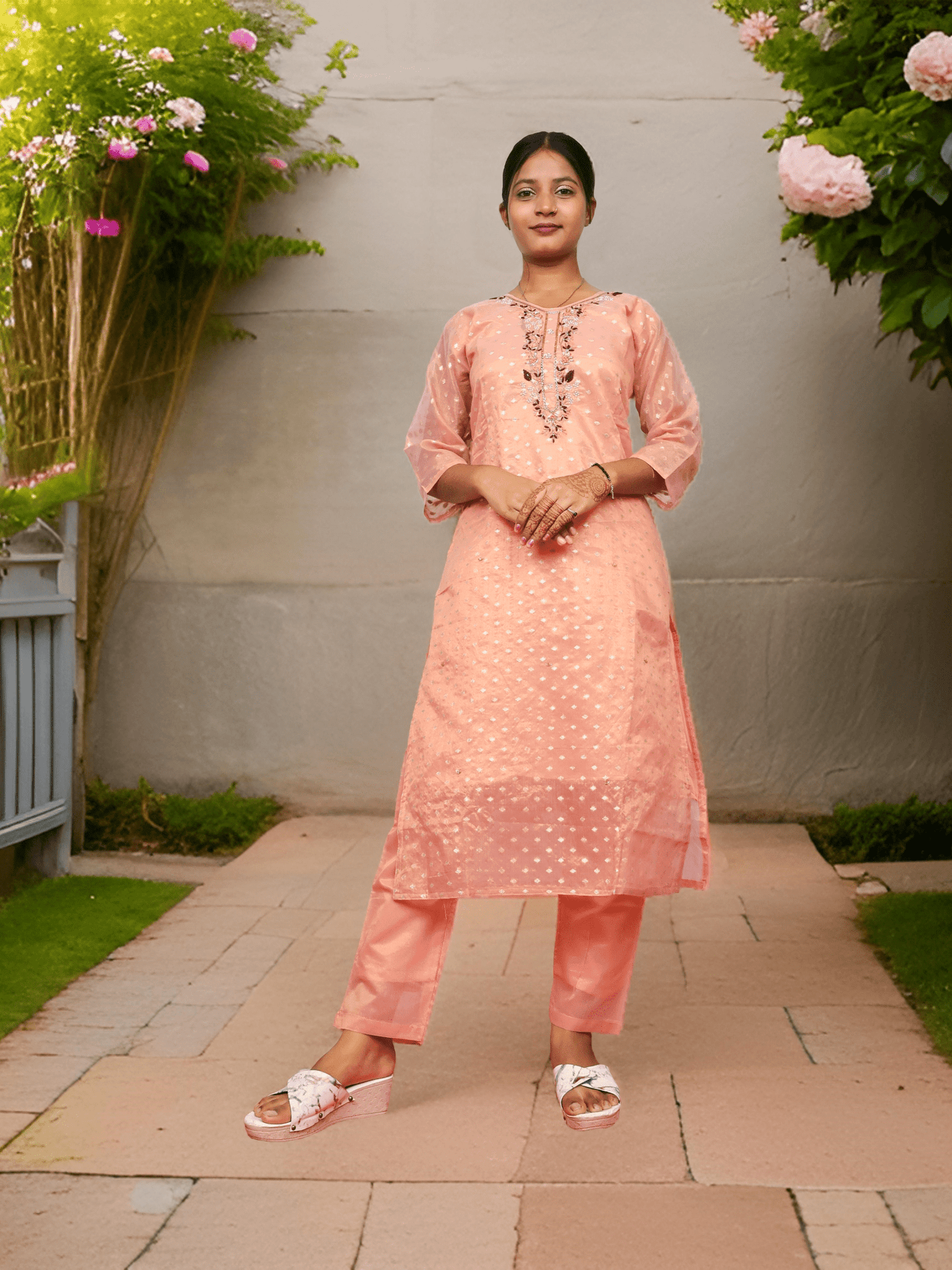 Silk Embroidered Straight Kurti with Pant and Dupatta - UrbanNest Co