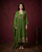 Olive Green Floral Embroidered Anarkali Kurta with Pants Set | Sequin & Embroidery Work - UrbanNest Co