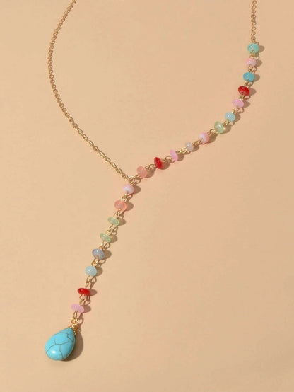 Boho Chic Handmade Colorful Beads Turquoise Water Drop Pendant Necklace Collar - UrbanNest Co
