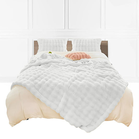 SOGA 160X200cm Throw Blanket White Double Layer Rabbit Fur Cozy Comfort with Stylish Decor - UrbanNest Co