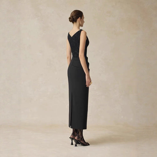 Elegant One - Shoulder Long Sleeve Fitted Dress with Lace Splicing Sleeveless Evening Gown - UrbanNest Co