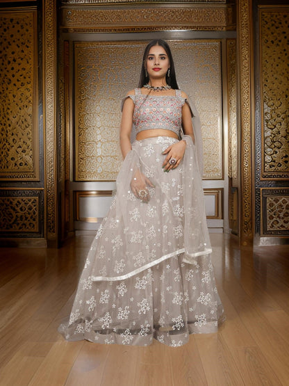 Embroidered Cold Shoulder Lehenga Choli Set - UrbanNest Co