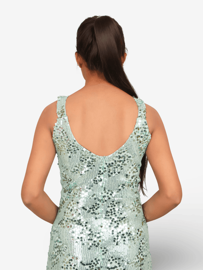 Sparkling Sequins Round Neck Bodycon Mini Dress by Shreekama - UrbanNest Co