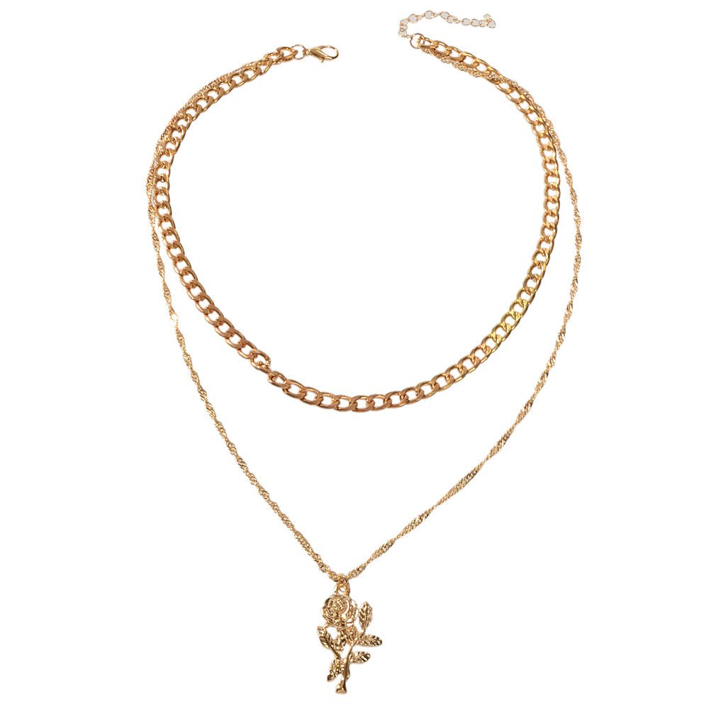 Female Jewelry Double layer Gold Chain Flower Pendant Necklace Women Accessories - UrbanNest Co