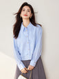 Elegant False Two - Piece Loose Long Sleeve Shirt for Women Fashionable Versatile Turn - Down Collar Solid Color Top - UrbanNest Co