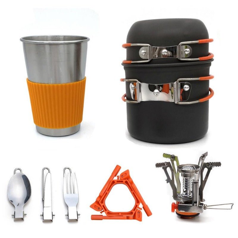Camping Cookware Mess Kit with Mini Stove,Lightweight Pot Tank Bracket - UrbanNest Co