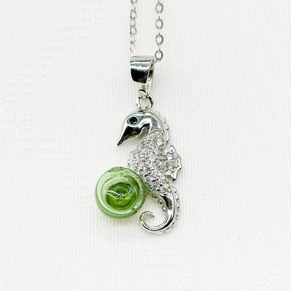 Sterling Silver Sea Horse Aroma Necklace - Lime | Energy & Healing | Diffuse on the go - UrbanNest Co