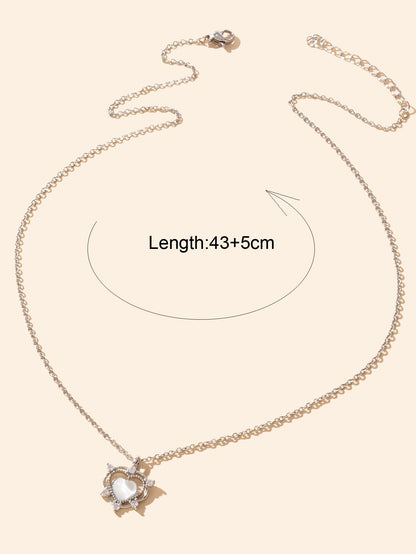Exquisite Silver Chain Rhinestone Opal Decor Heart Pendant Necklace Gift Jewelry - UrbanNest Co