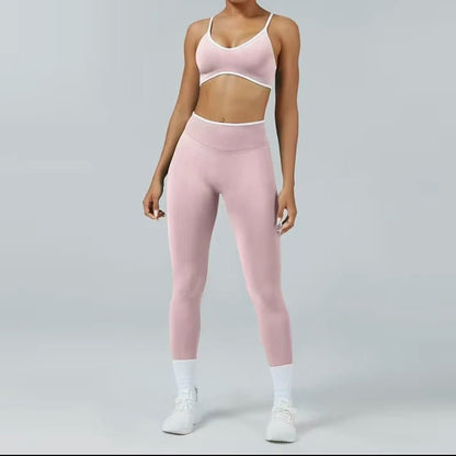 2PCS High Waisted Sports Bra Set with Contrasting Small Suspender - UrbanNest Co
