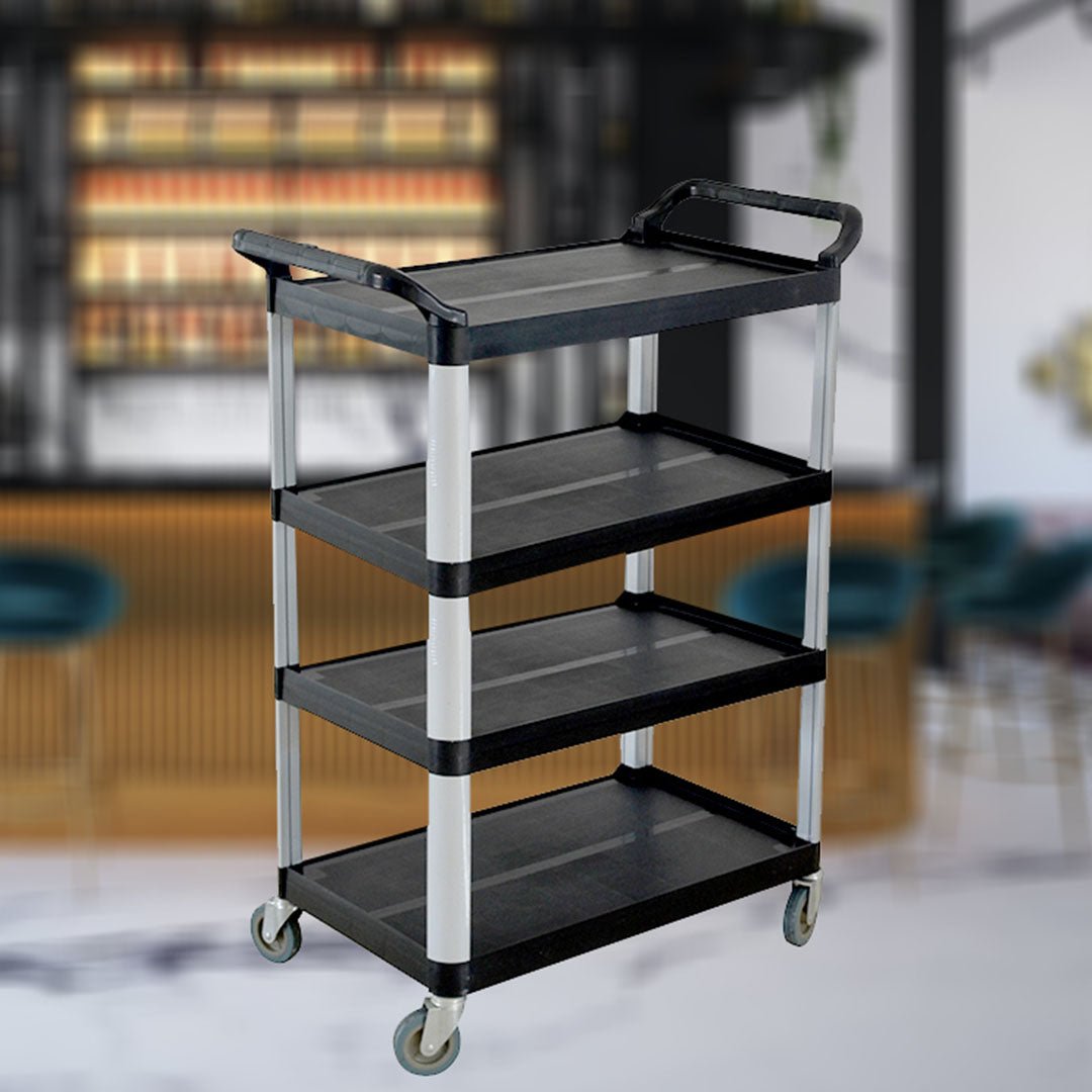 SOGA 4 - Tier Portable Kitchen Food Trolley Cart with Wheels 950x500x1270mm Black - UrbanNest Co