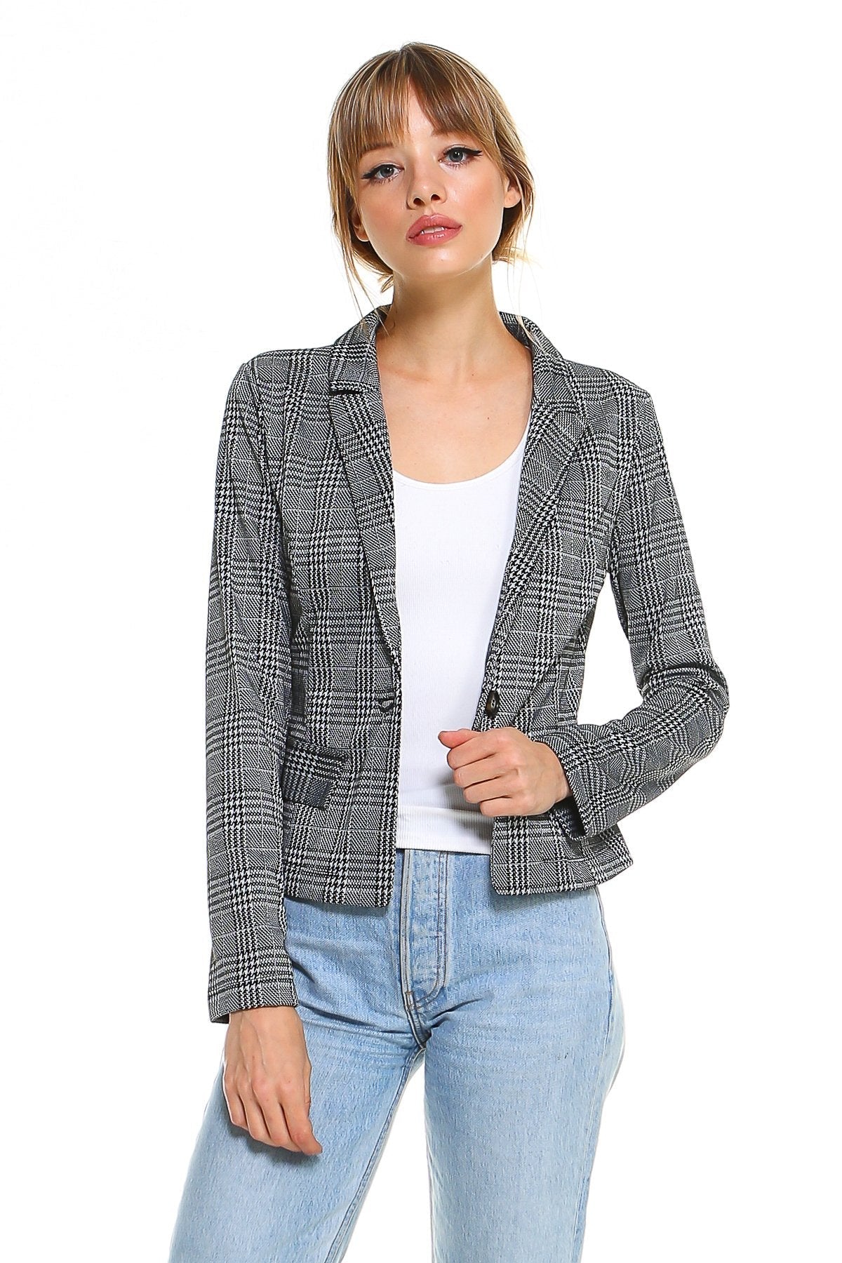 Classic Plaid Fitted Blazer - UrbanNest Co