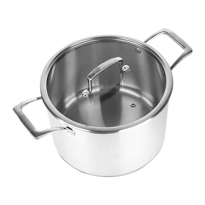 NNEAGS 2X 24cm Stainless Steel Soup Pot Stock Cooking Stockpot Heavy Duty Thick Bottom with Glass Lid - UrbanNest Co