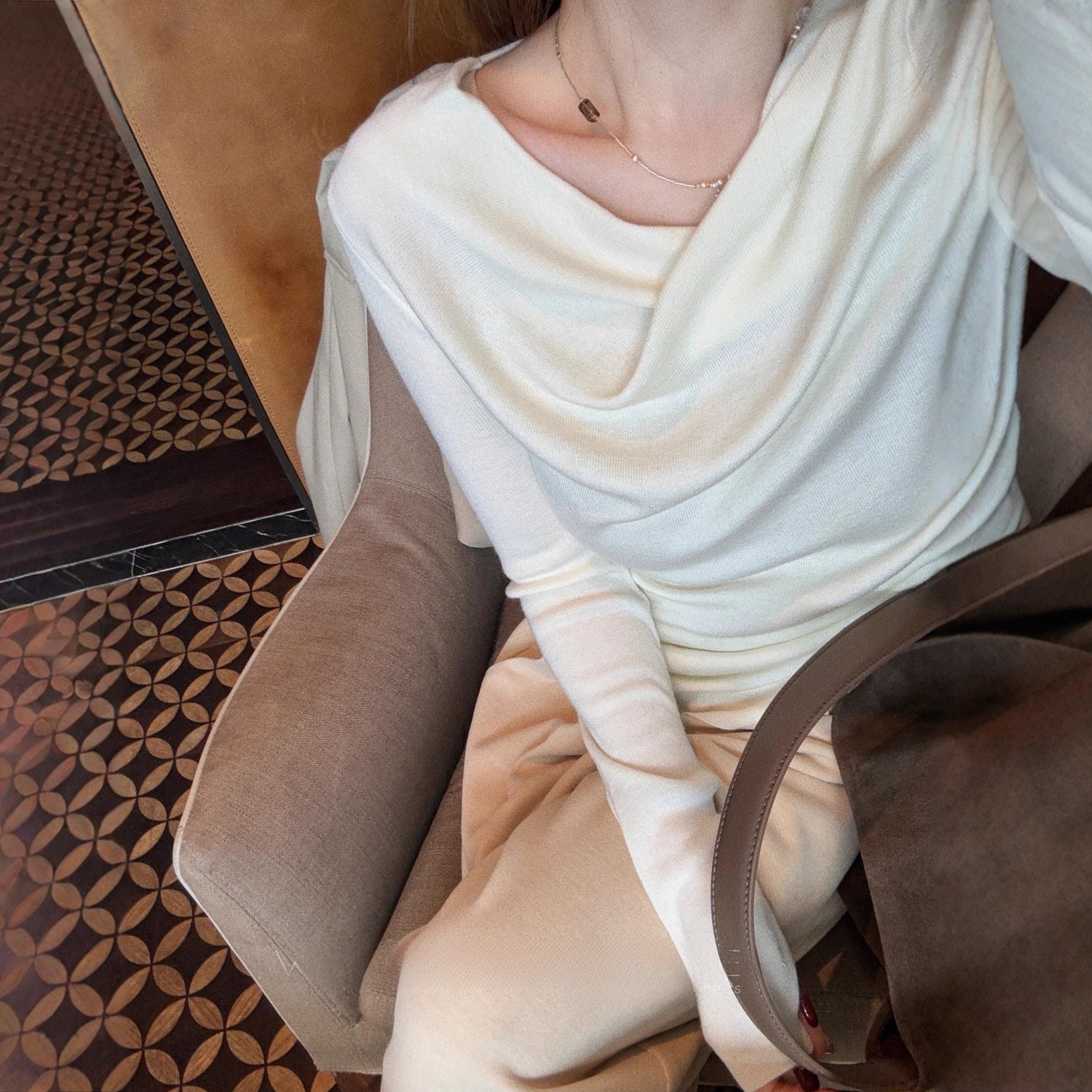 Fashion Sense Elastic Wool Off - Shoulder Top with Design Waistline, Slim Fit Inner Layer Shirt - UrbanNest Co