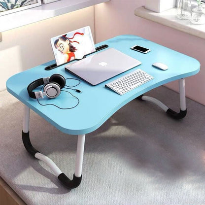SOGA Blue Portable Bed Table Adjustable Foldable Bed Sofa Study Table Laptop Mini Desk with Notebook Stand Card Slot Holder Home Decor - UrbanNest Co