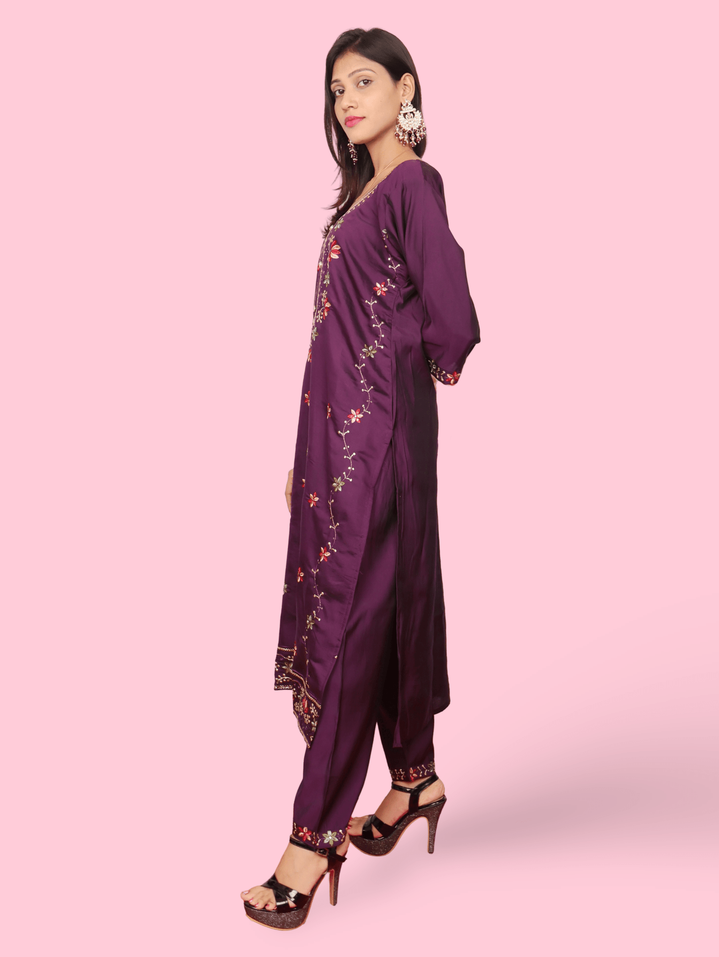 Rayon - Cotton Embroidered Straight Kurti with Pant and Dupatta - UrbanNest Co