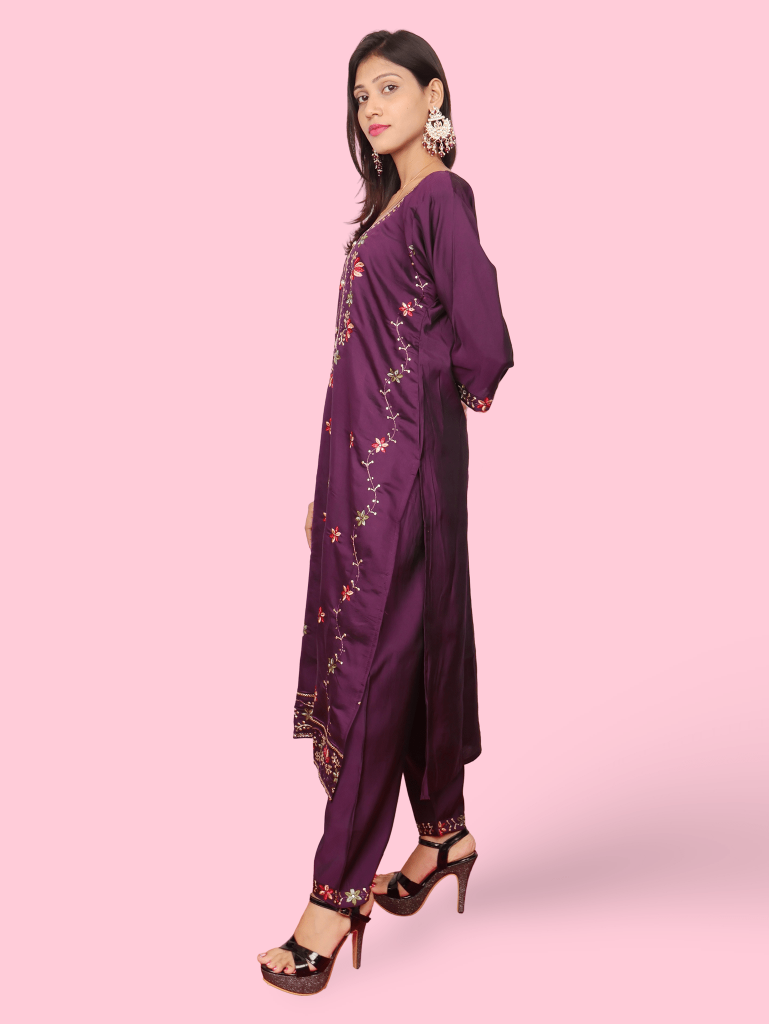 Rayon - Cotton Embroidered Straight Kurti with Pant and Dupatta - UrbanNest Co