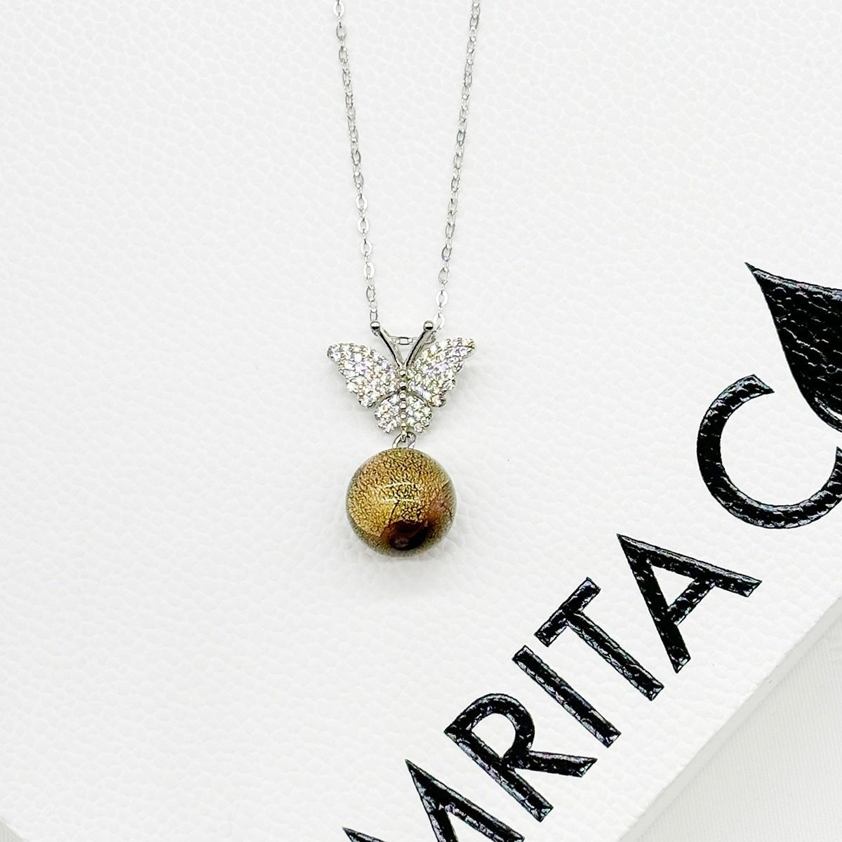 Sterling Silver Diamond Butterfly Aroma Necklace - Starry Night | Energy & Healing | Diffuse on the go - UrbanNest Co