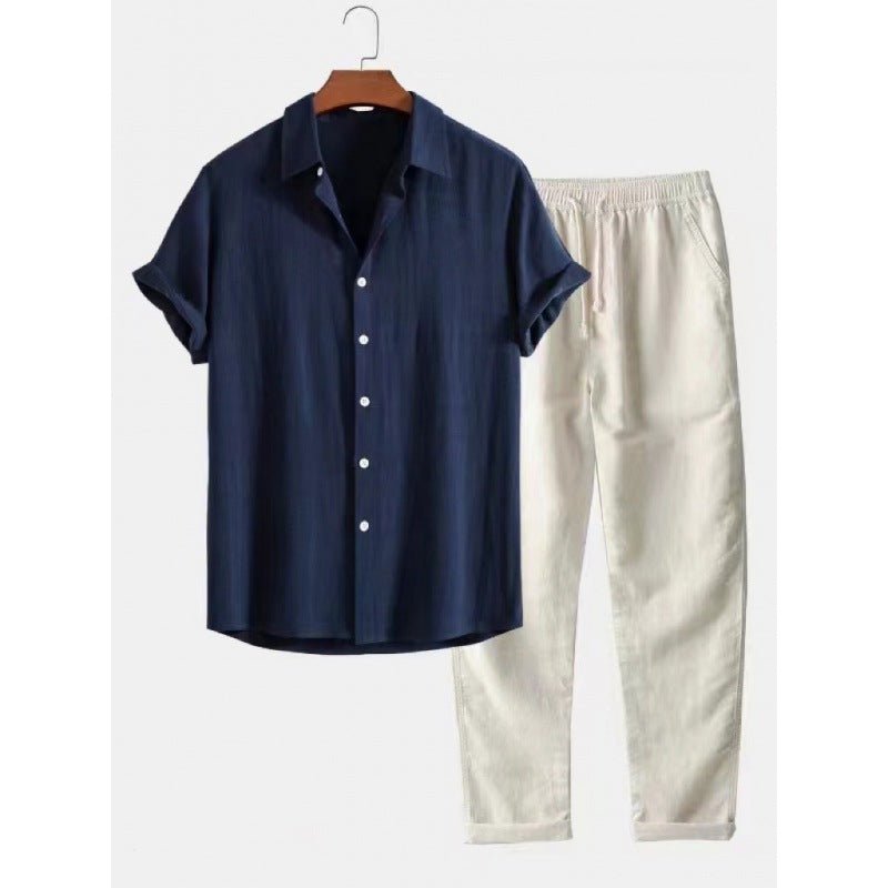 Men's Stand Collar Slim Fit Linen - Cotton Suit Set - UrbanNest Co