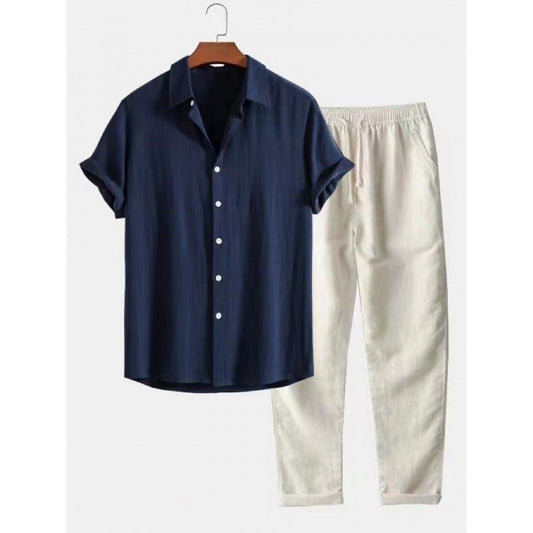 Men's Stand Collar Slim Fit Linen - Cotton Suit Set - UrbanNest Co