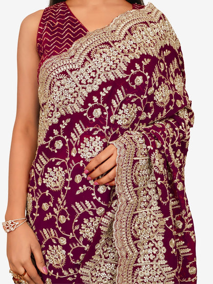 Designer Saree with Embroidery & Heavy Zari Thread Work by Shreekama - UrbanNest Co