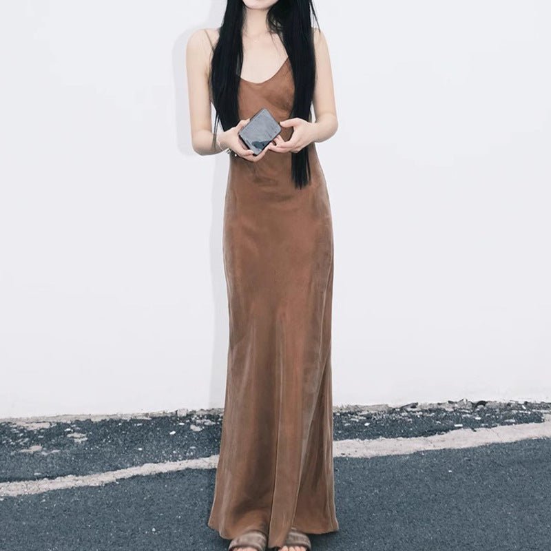 Elovey Rayon Blend Solid Color Sleeveless Dress Slim Fit Flowy Long Slip Dress Elegant Style - UrbanNest Co