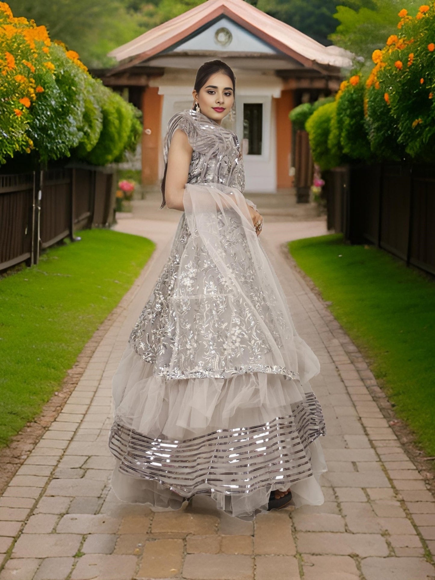 Sequins & Embroidered Lehenga Choli Set - UrbanNest Co