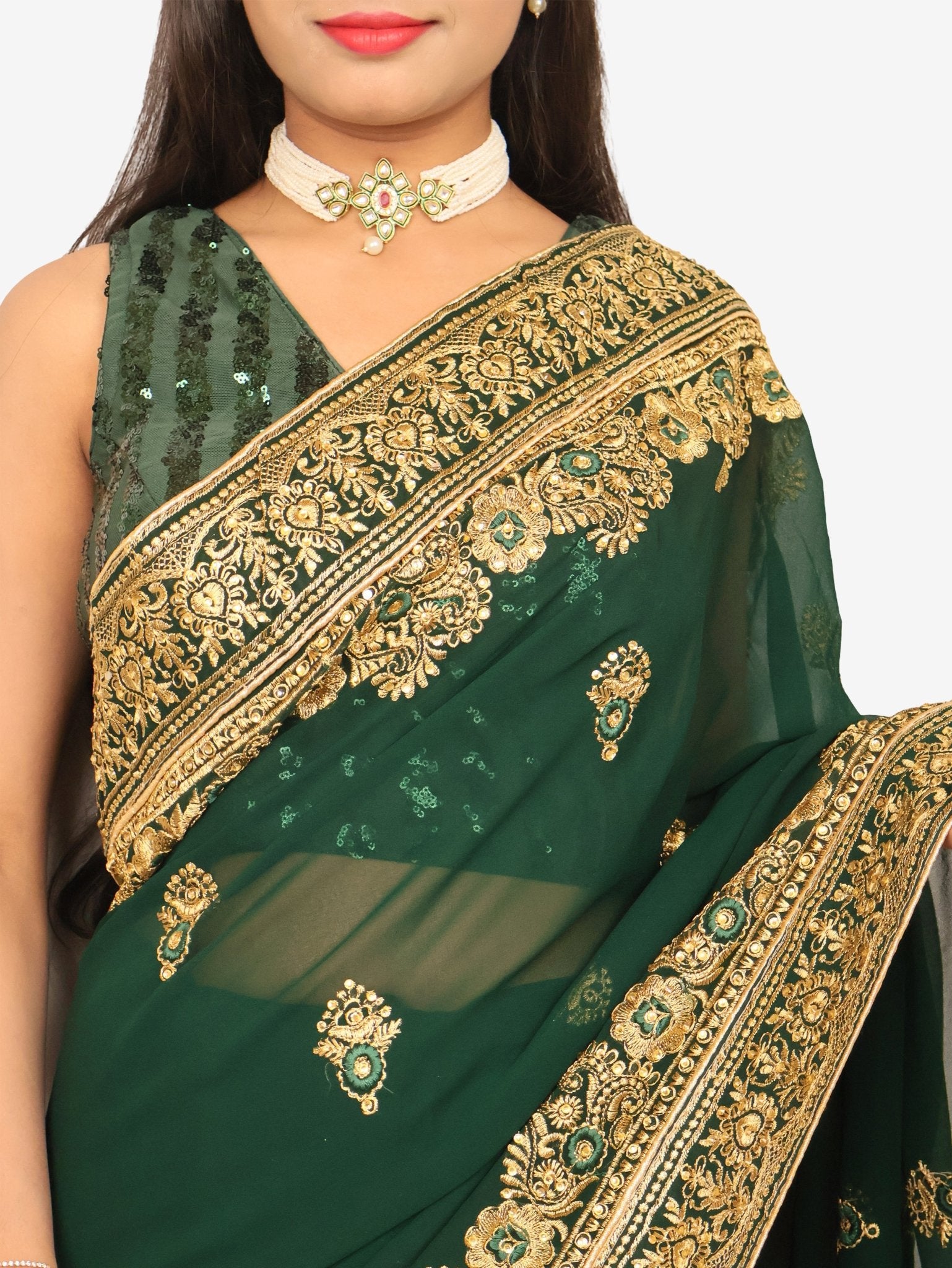 Designer Saree with Embroider & Zari Thread Work by Shreekama - UrbanNest Co