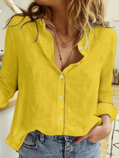 Long Sleeve Linen Casual Button Up Shirt For Spring & Fall, Women's - UrbanNest Co