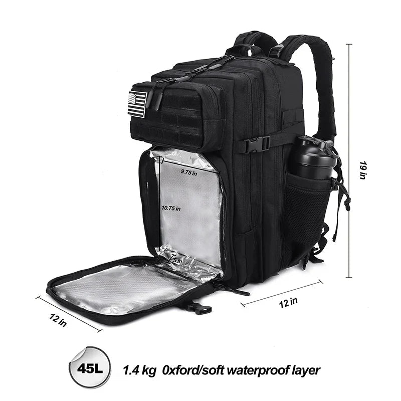 45L Tactical Backpack with Built - In Cooler Black - UrbanNest Co