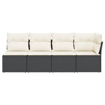 NNEVL Garden Sofa with Cushions 4 - Seater Black Poly Rattan - UrbanNest Co