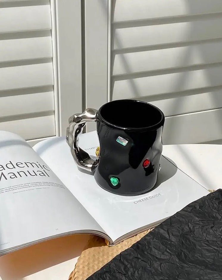 Handmade Ceramic Gemstone Couple Coffee Mugs with Wavy Handle - UrbanNest Co