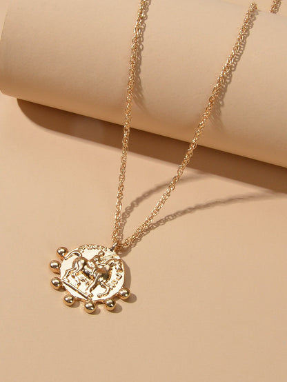 Gold Chain Carved Riding Horse Round Pendant Trendy Necklace Fashion Jewellery - UrbanNest Co